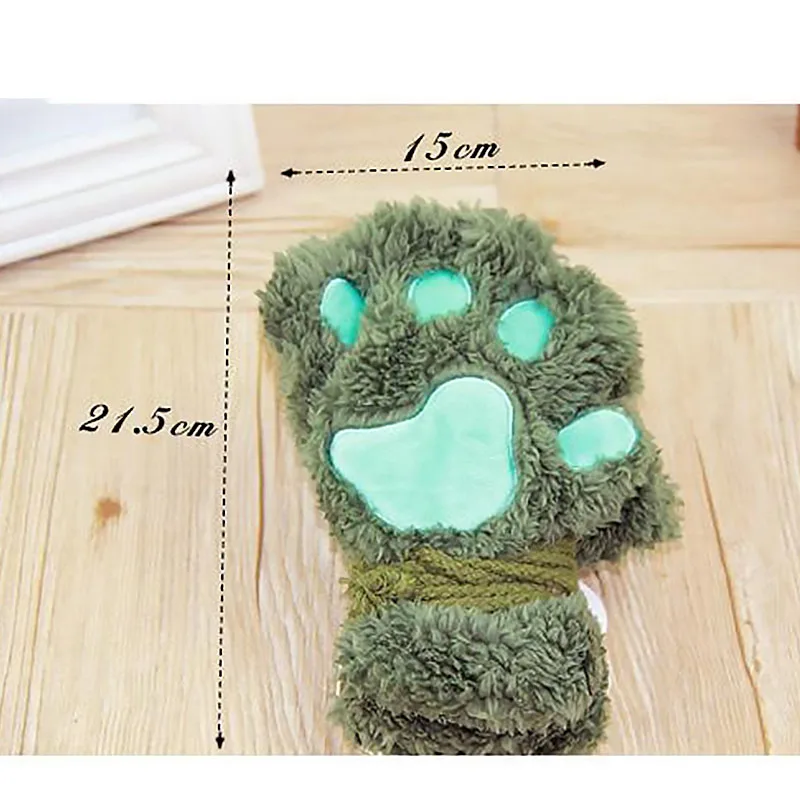 Перчатки без пальцев с кошачьей лапой милые зимние теплые мягкие плюшевые