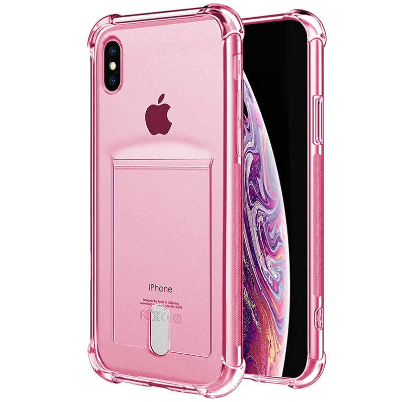 Transparent Pink MANTIS для iPhone X XS Max XR кредитный держатель для карт Прозрачный чехол для телефона мягкий ТПУ чехол для iPhone 5 5S 6 6S 7 8 Plus 11 Pro Max - Цвет: Transparent Pink