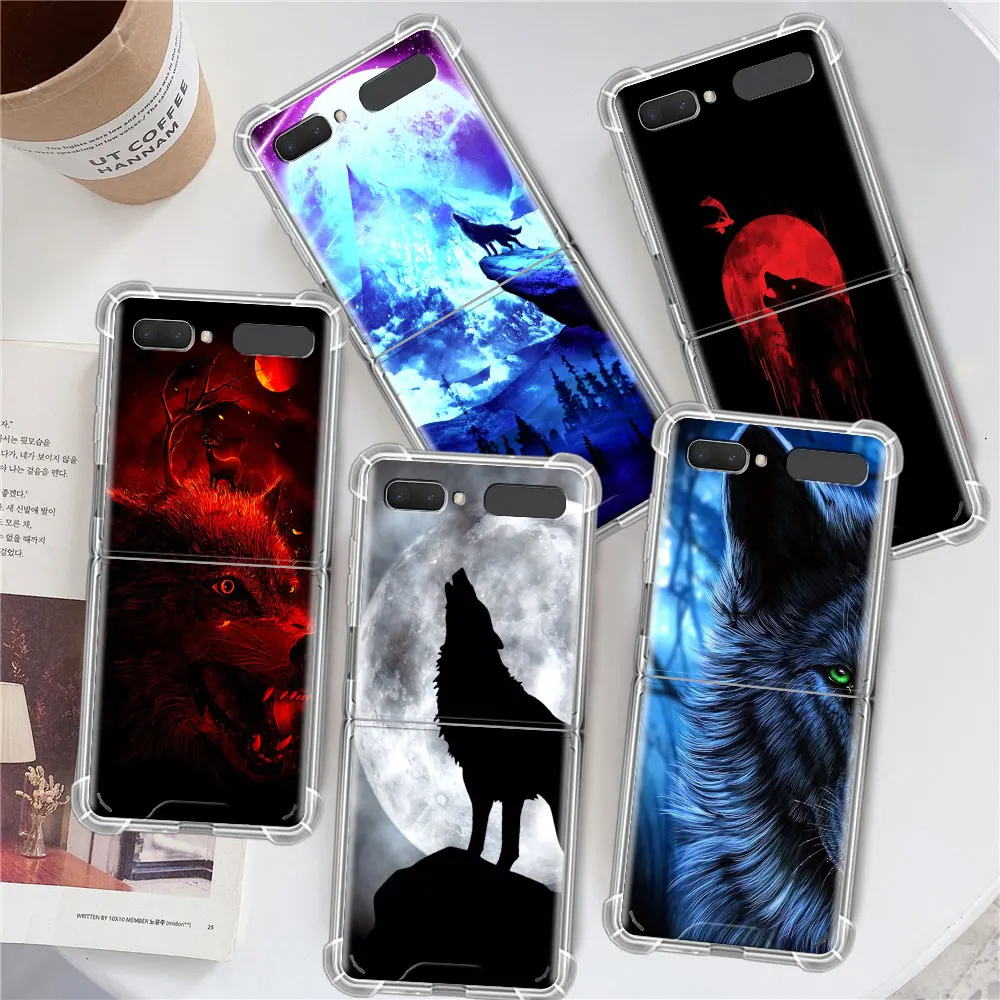 

Silicone Phone Case Cover for Samsung Galaxy Z Flip3 Transparent Soft TPU Coque Z Flip 5G Wolf Top Design Airbag Funda Shell