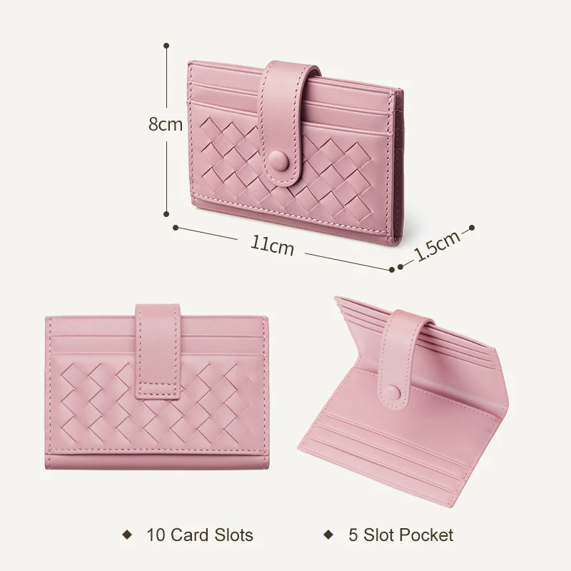 Pink Сумка для карт, женский кожаный держатель для карт, ультратонкий мини тканый чехол для карт, роскошный бренд, сумка для кредитных карт, Мужская модная простая Новинка - Цвет: Pink