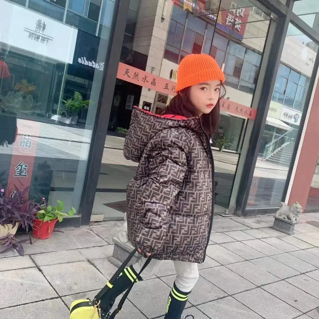 

2021 winter new boys and girls double-sided short down jacket, baby thick white duck down warm jacket