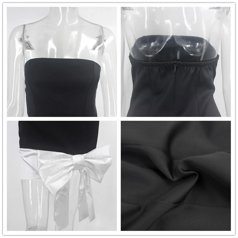 Женское платье без рукавов Fuedage черное облегающее с бантом и бретелек Клубные