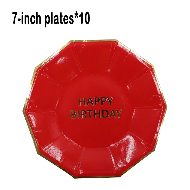 Plate-10pcs 65 шт Свадебные украшения для дня рождения, красные одноразовые столовые приборы, тарелки, бумажные трубочки, принадлежности для вечеринки, сувениры для детского душа - Цвет: Plate-10pcs