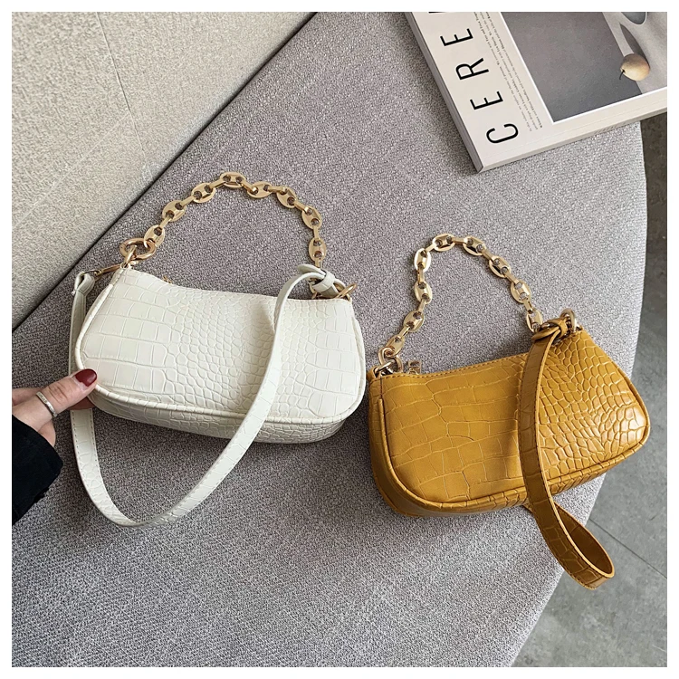 

Fashion Crocodile Pattern Baguette bags MINI PU Leather Shoulder Bags For Women 2021 Chain Design Luxury Hand Bag Female Travel