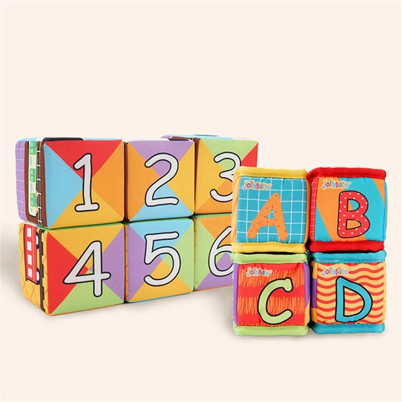 

0-12 Months Baby Cloth Block Toys Plush Rattles & Mobiles Toys Colorful Cube Cartoon Animal Educational Toy For Baby