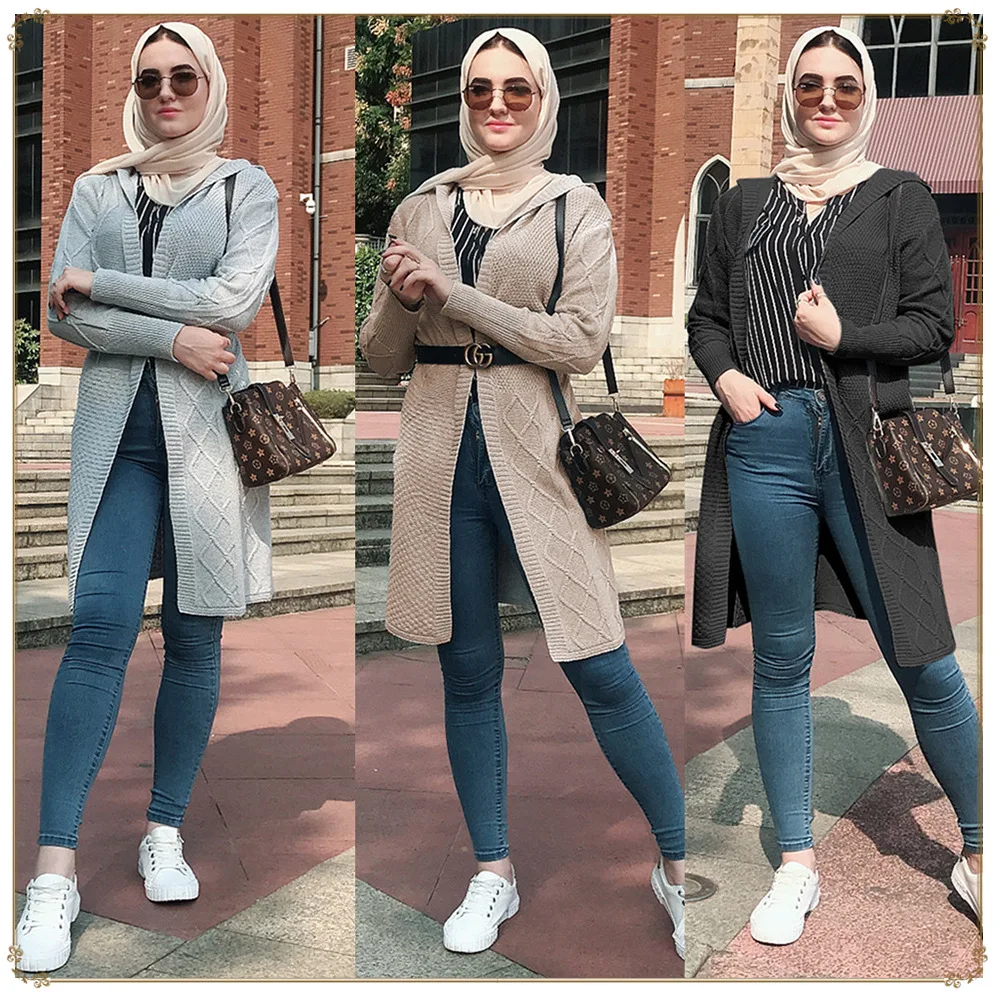 Кардиган женский зимний свитер открытая Абая кимоно Кафтан Дубай турецкий