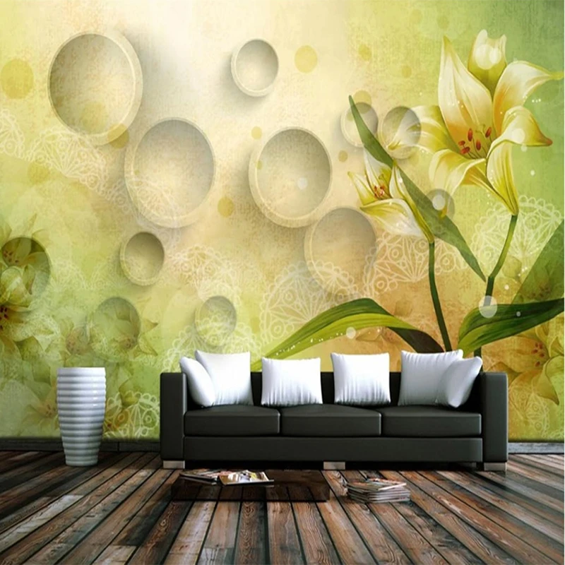 

Custom Photo Wallpapers Green Flower Design Lily Floral Wall Mural Home Decoration