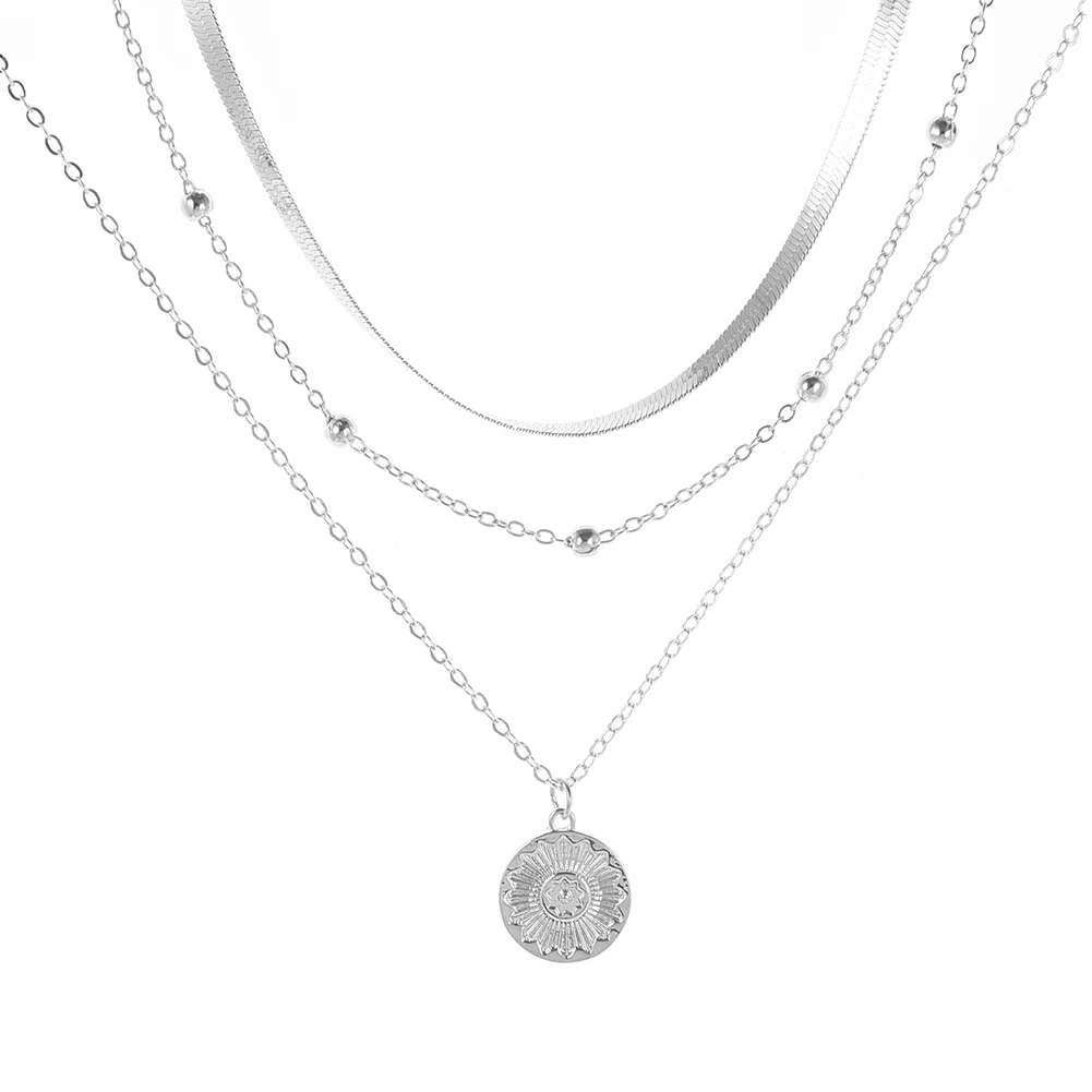 

2021 Summer New Style Lotus Necklaces Jewelry Girl Silver Color Bohemia Alloy Necklace Multilayer Chain For Women Link Chain