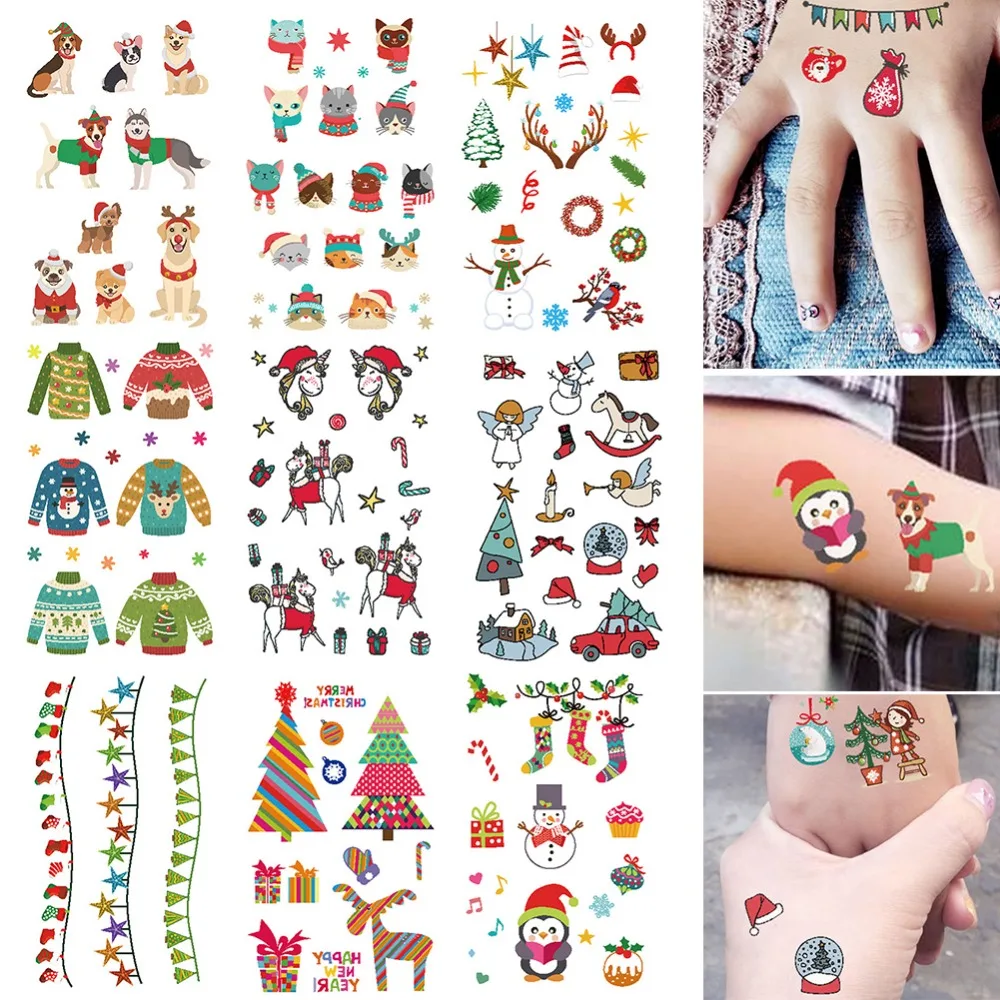 2 шт./лот Рождественская татуировка для боди арта временные водостойкие наклейки