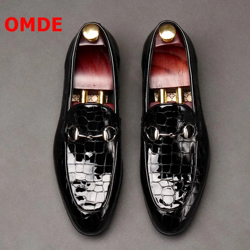 

OMDE Summer New Fashion Crocodile Pattern Leather Loafers Men Handmade Slip On Dress Shoes Men's Party And Prom Shoes