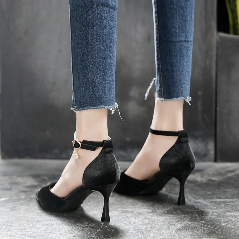 

Elegant Ankle Party Outdoor Heels Sandalias Women Shoes Female Open Toe Pointed Pumps A079