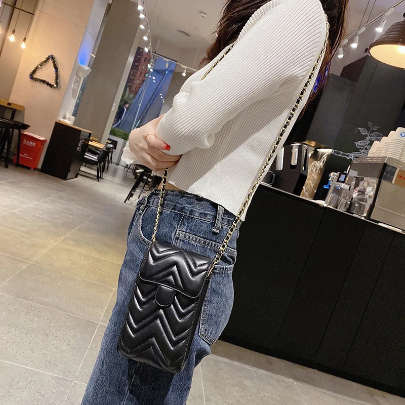

GG2021 Luxury Brand Smooth Lambskin Soft Leather Metal GG Women Crossbody Card Wallet Purse Universal 7inch Cellphone Pouch Bag