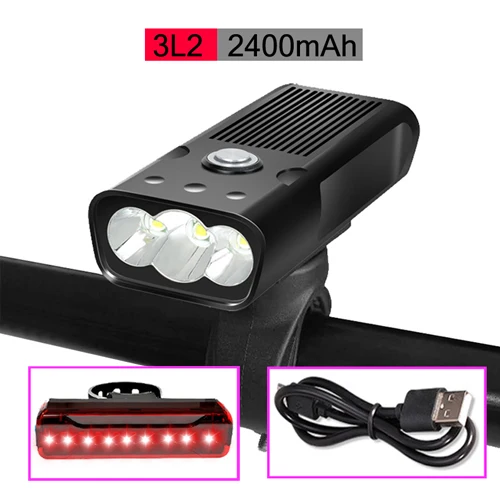 3L2 2400 with rear NEWBOLER 5200mAh Велосипедный свет дальнего света L2/T6 USB Перезаряжаемый комплект велосипедных фар Водонепроницаемая светодиодная фара power Bank Аксессуары - Цвет: 3L2 2400 with rear