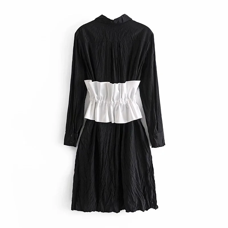 

Ladies 2021 New Summer Solid Color Skirt Collar Simple Long Dresses For Women's All Match Pleated Waist Long Sleeve Chic Dress