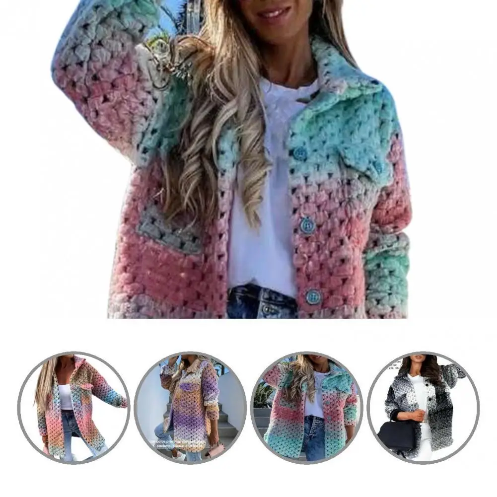 

Elegant Stylish Colorful Print Pockets Coat Autumn Winter Autumn Jacket Printed for Gathering
