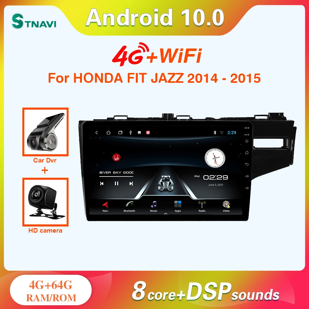 

Автомобильный радиоприемник STNAVI Android 10 4G Wifi DSP, центральный мультимедийный видеоплеер с GPS, автомобильная стерео-навигация для HONDA FIT JAZZ 2014 2015