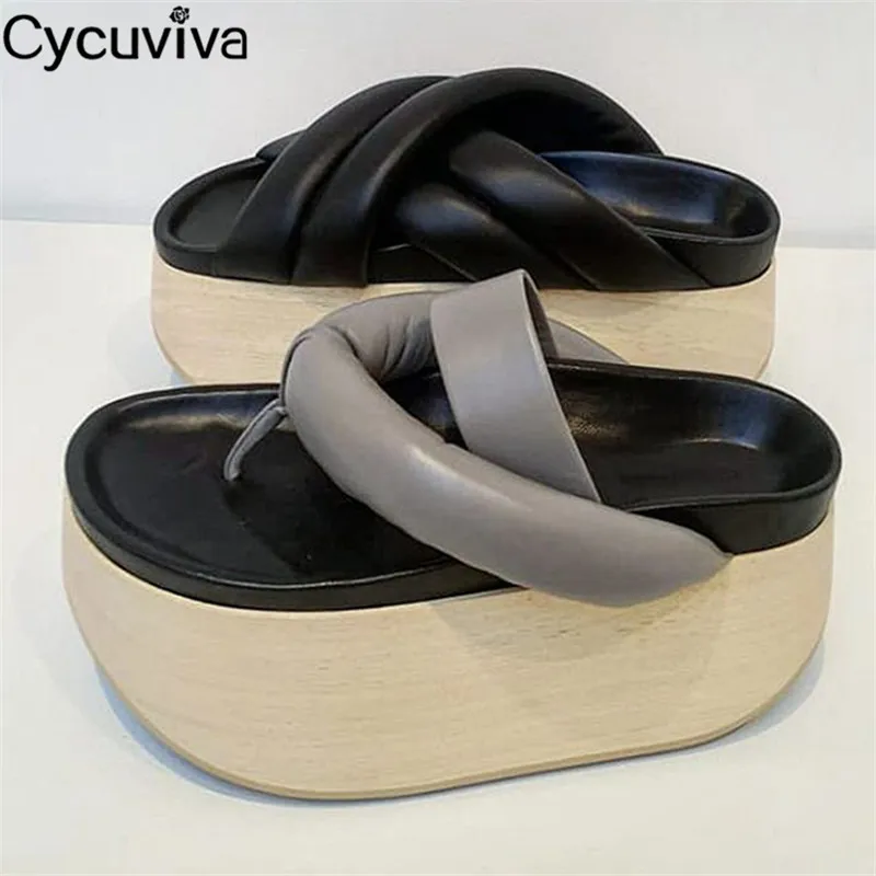 Шлепанцы женские на толстой подошве кожаные сандалии Повседневная летняя