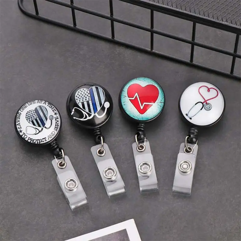 

New 1PC Ring Chain Clips Heart Doctors Nurse Office Retractable Reel ID Pull Badge Lanyard Name Tag Holder Key Ring Chain Clips