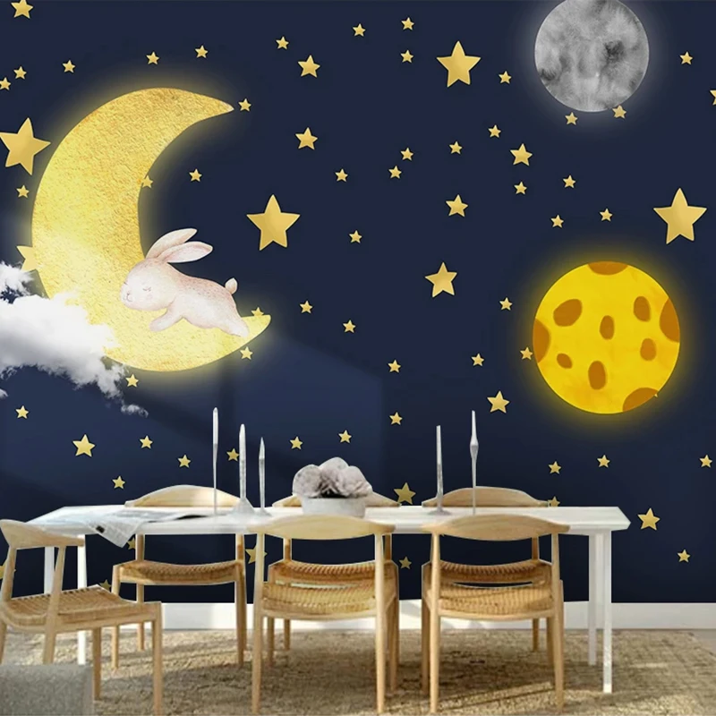 

Custom 3D Photo Wallpaper Hand Painted Cartoon Moon Stars Children Room Boy Girl Bedroom Wall Decor Picture Painting Wall Mural