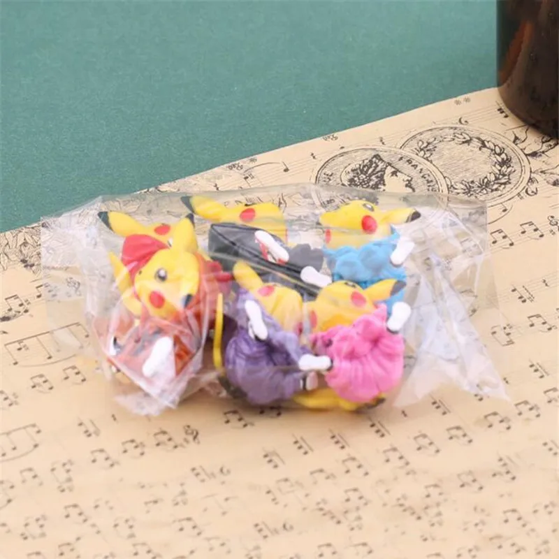 

6 Pcs/Set POKEMON Fashion Clothes Cute Anime Figure Pikachu Pocket Monster Action Figure Pvc Model Pikachu Pokemon Toys Gifts