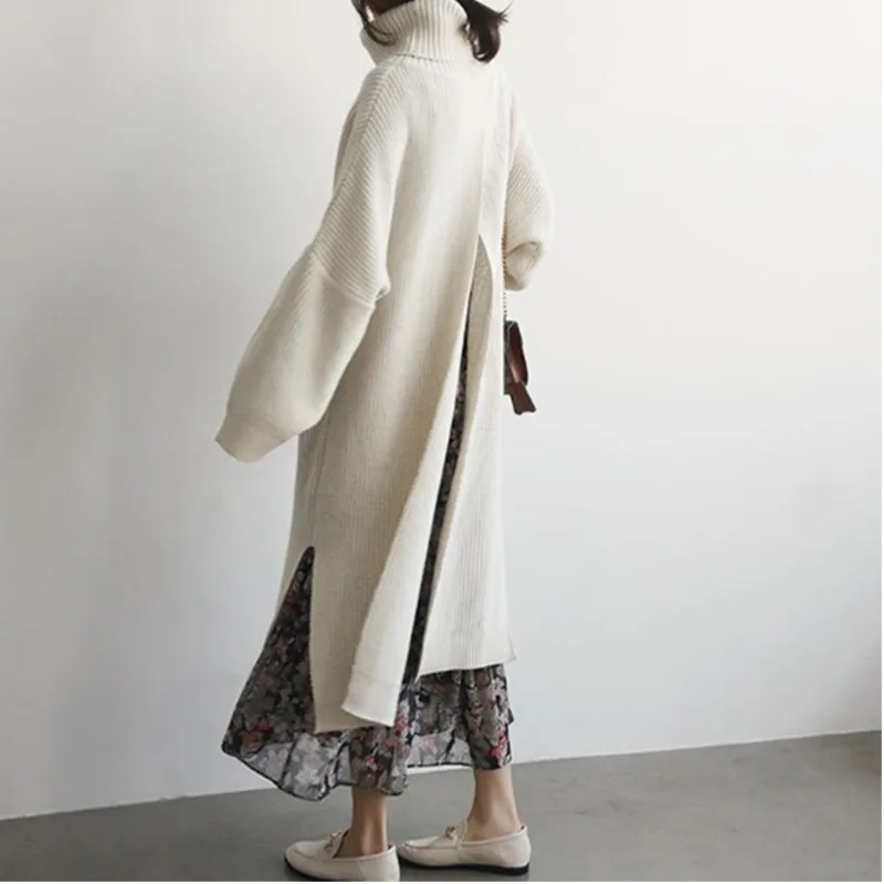 [EWQ] модный длинный шерстяной пуловер трикотажное платье свитер Осень Зима