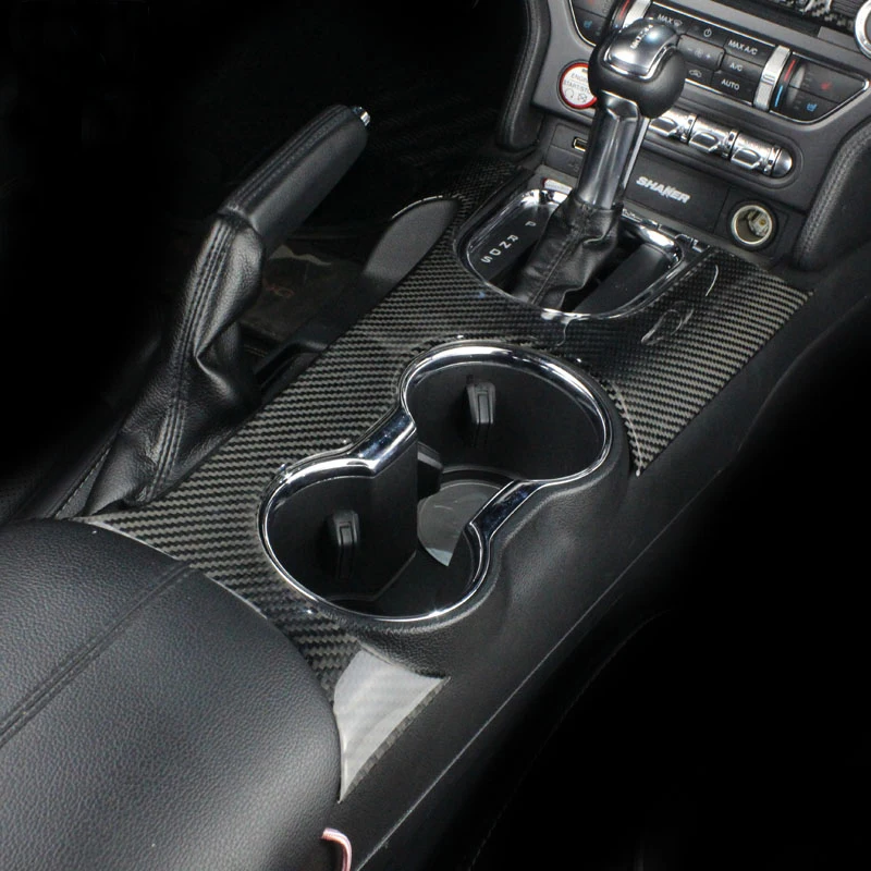 

Carbon Fiber For Ford Mustang Car Accessories Control Gear Shift panel Water Cup Holder decorative strip auto Cover trim Sticker