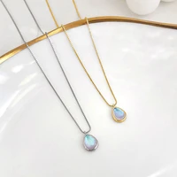 2021 new color water drop shape semi gem necklace fashion girl moonstone sweater chain charm lady valentines day gift jewelry