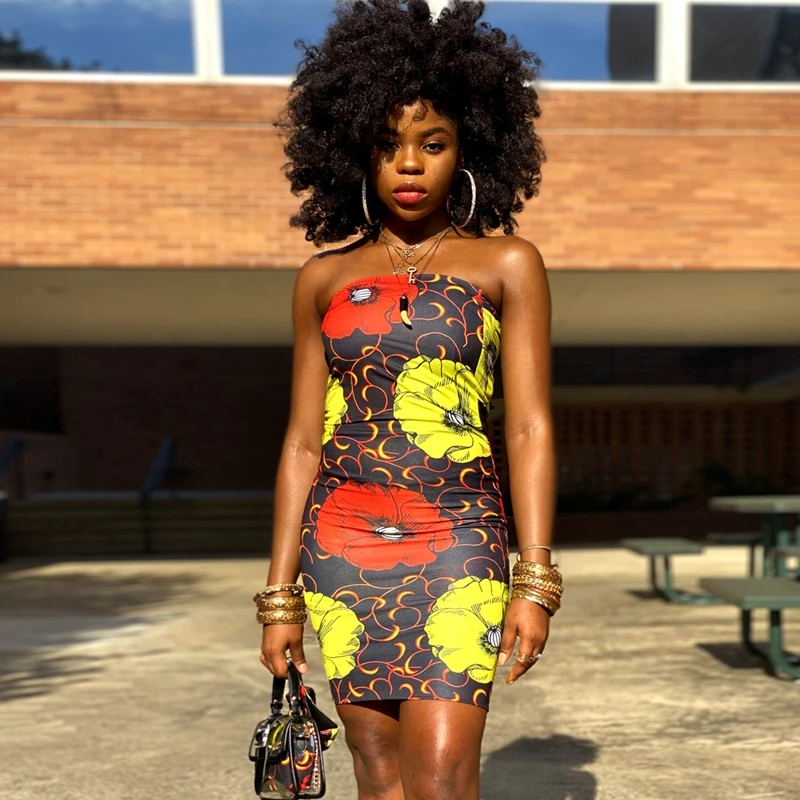 

Женское облегающее платье без бретелек с принтом, облегающее летнее платье с открытой спиной, короткое вечернее мини-платье без рукавов для...