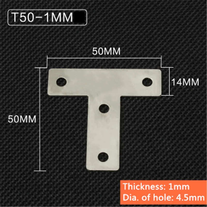 T50-1mm 5 шт./лот из нержавеющей стали Гладкий угловой кронштейн сатин L T Форма доска поддержка угловой кронштейн мебельная фурнитура разъемы - Цвет: T50-1mm