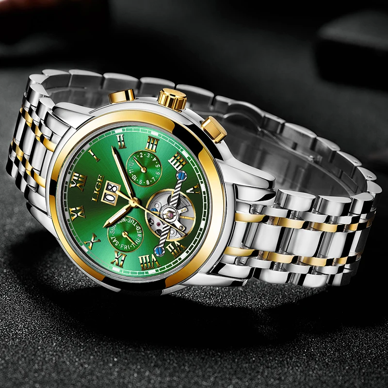 

2020 LIGE New Men's Watches Automatic Mechanical Luminous Waterproof Stainless Steel Watch Men Male Clock Relogio Masculino+Box