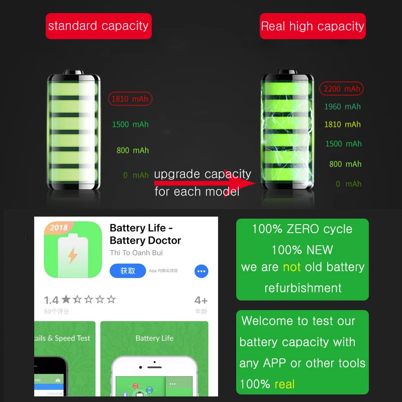 SHANXIAN аккумулятор премиум класса для iPhone 6 6S SE 7 8 с увеличенной емкостью, литиевый внутренний сменный аккумулятор 2200 мАч, бесплатный инструмент