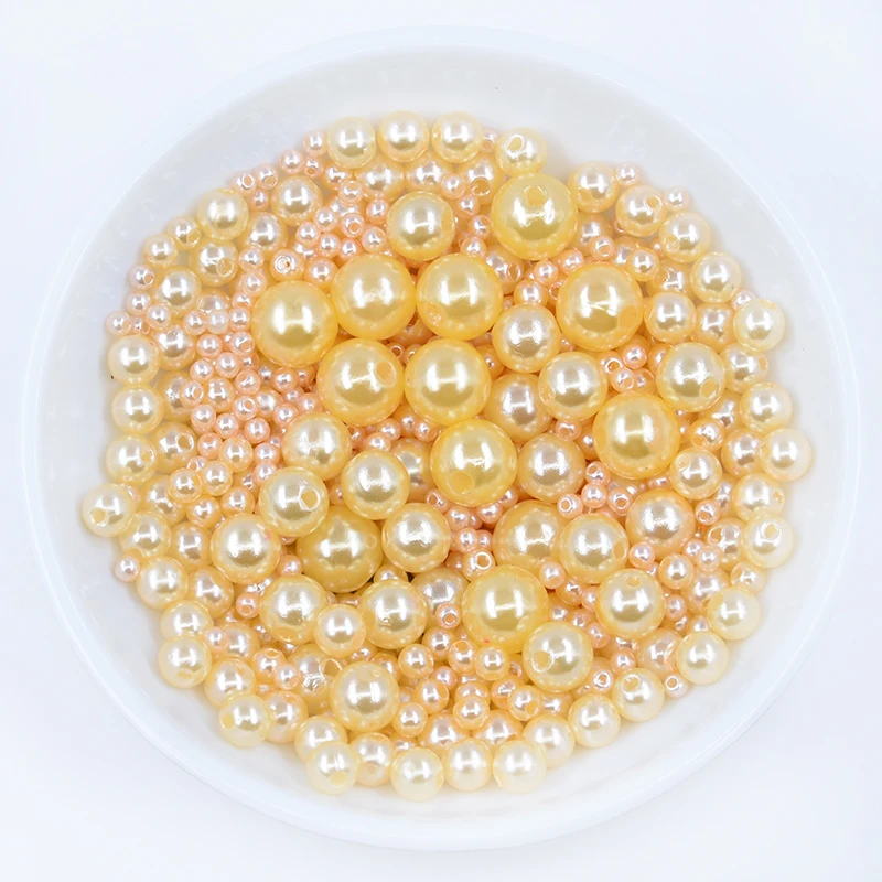 Light yellow 3/4/6/8/10 мм в диаметре, различные Размеры вариант около 20 г/лот случайная смесь цветов, не требующие отверстия в ухе, жемчуг Круглые бусины для рукоделия украшение для альбома - Цвет: Light yellow