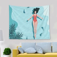 lovely girl print livng room decorative tapestry wall hanging cartoon style polyester carpet home decor tapestry wall fabric