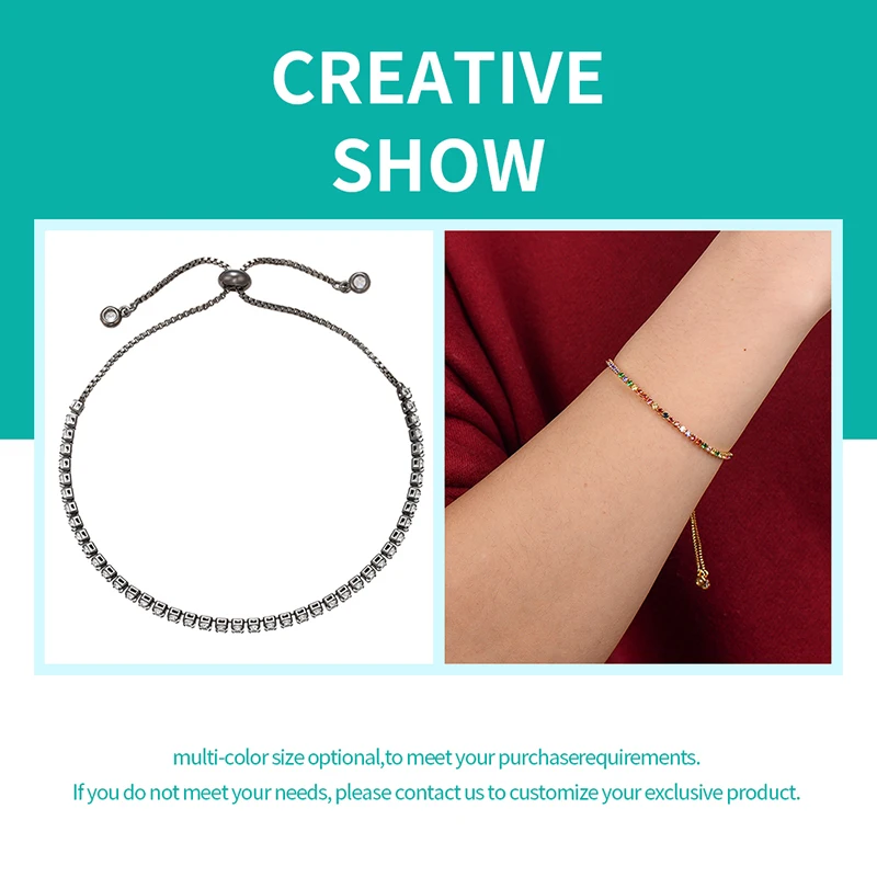 HECHENG 2 5 мм 8 цветов CZ регулируемый браслет кристалл Очаровательные радужные