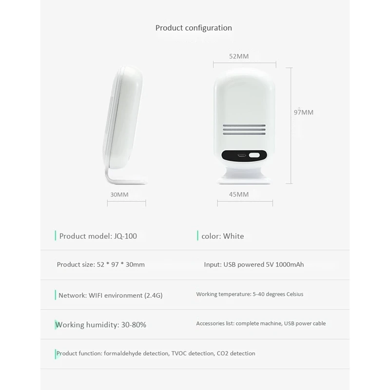 Интеллектуальный тестер качества воздуха TVOC Jq-300 умный WiFi домашний измеритель
