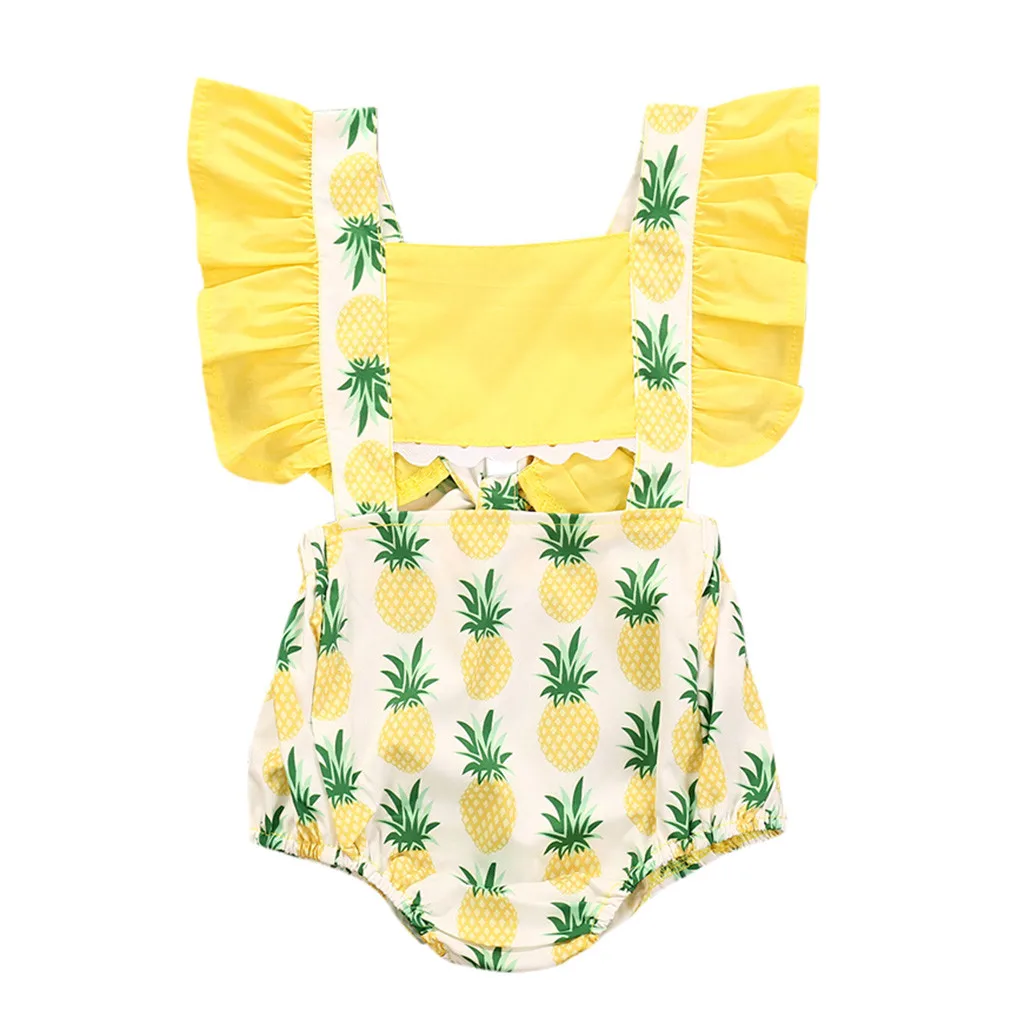 Летний комбинезон для новорожденных с открытой спиной без рукавов оборками