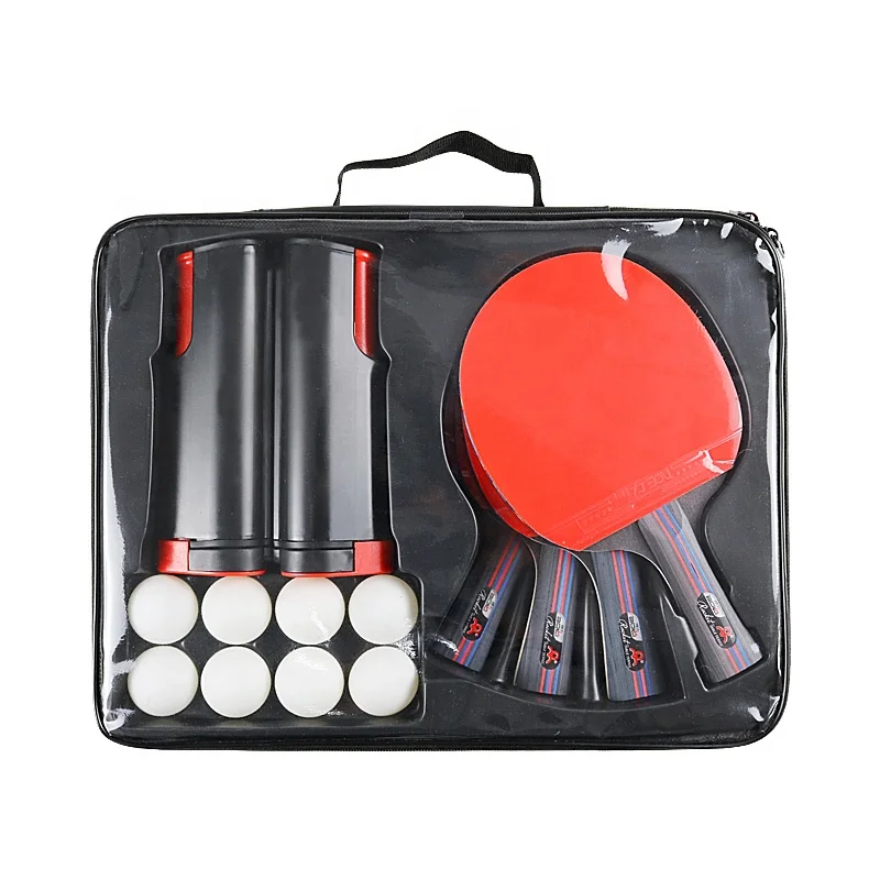 

4pcs Ping Pong Racket Table Tennis Racket Set with Retractable Net 8 Balls Long Handle Blades Paddle Indoor Multiplayer Sports