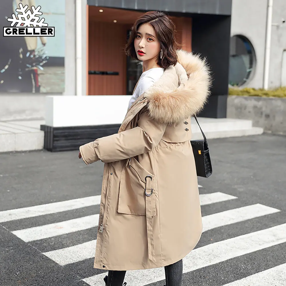 

GRELLER -30 Degrees Snow Wear Long Parkas Winter Jacket Women Fur Hooded Clothing Female Fur Lining Thick Winter Coat Women