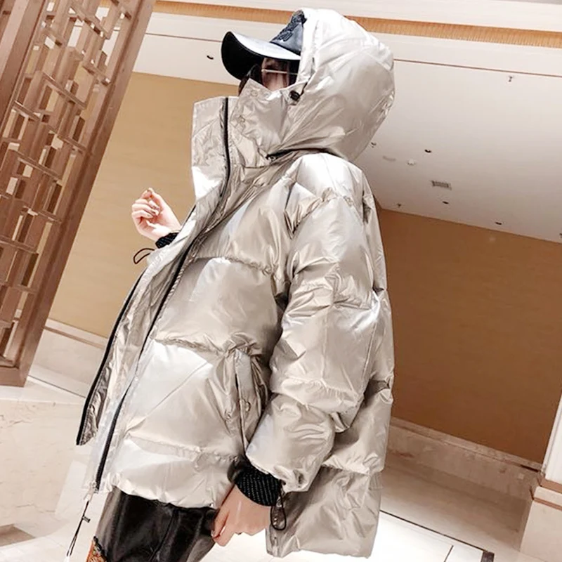

New glossy cotton jacket women winter warm parka loose plus size outwear female 2021down jackets women's hooded coat overcoat