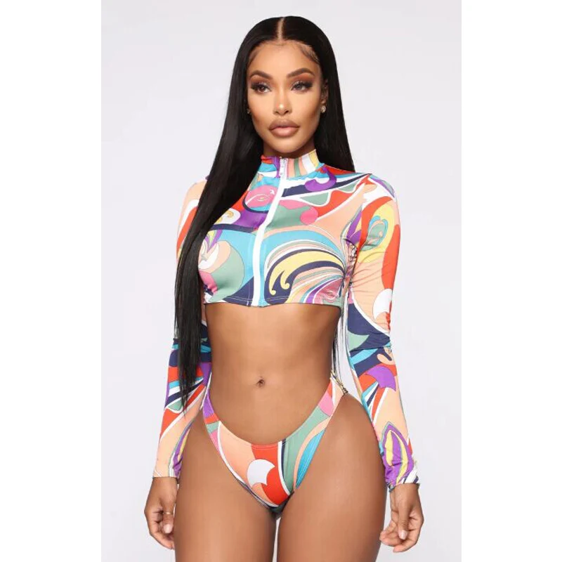 Imcute 2020 Женский комплект бикини с высокой талией пуш-ап купальный костюм на молнии