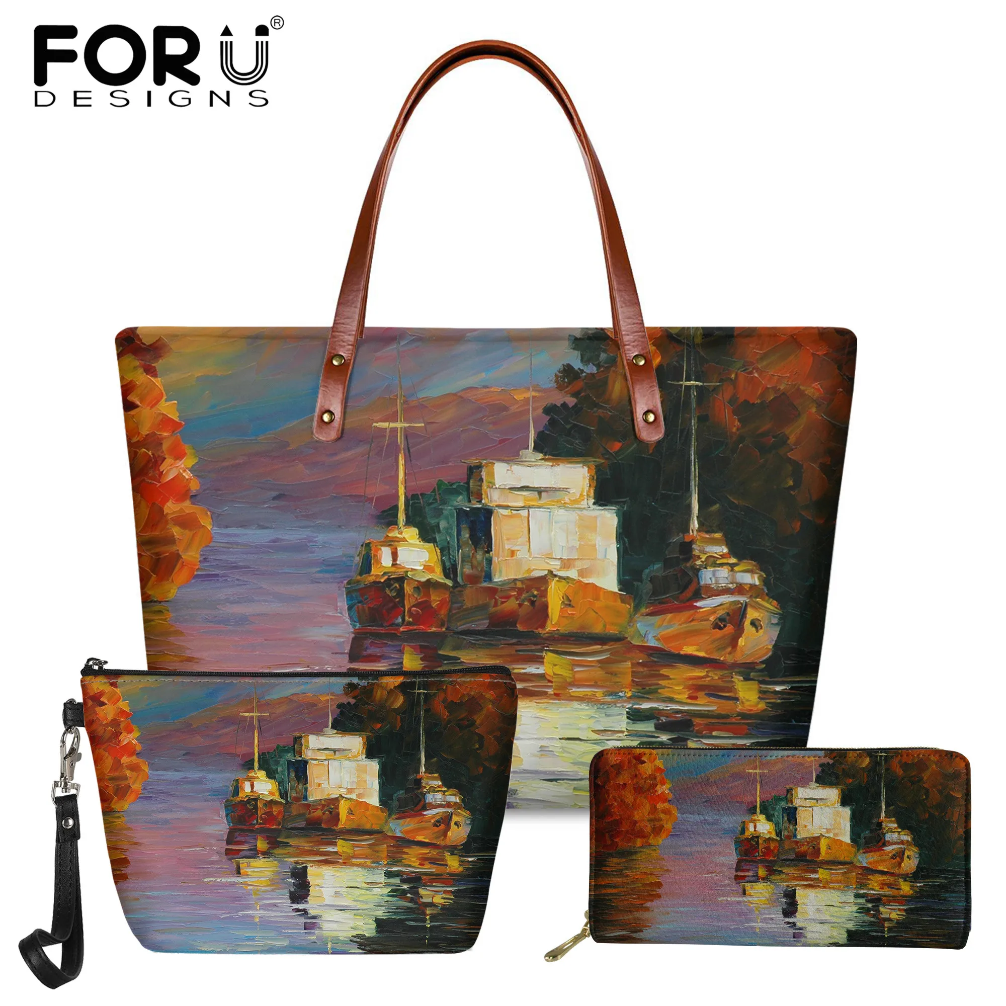 

FORUDESIGNS Still Life Landscape Oil Painting Ladies Fashion Tote Bag Handbag Female Travel Shoulder Bag and Purse Cosmetic Bag