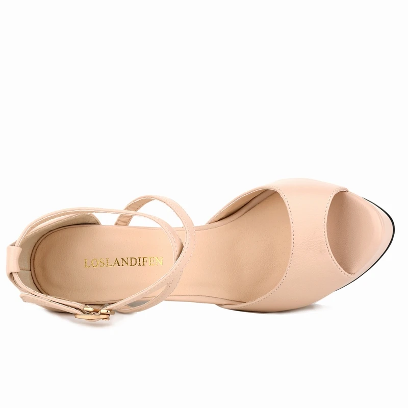 LOSLANDIFEN Women Pumps Fashion Platform Peep Toe Matte Leather Buckle Bride Shoes Woman Sexy Extremely High Heels  817-8MA