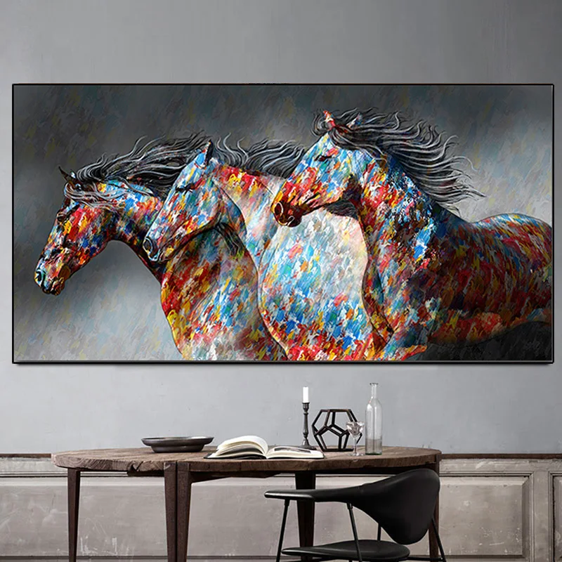 

Colorful Three Running Horses Canvas Art Posters Painting Abstract Animals Wall Art for Living Room Wall Picture Home Decor
