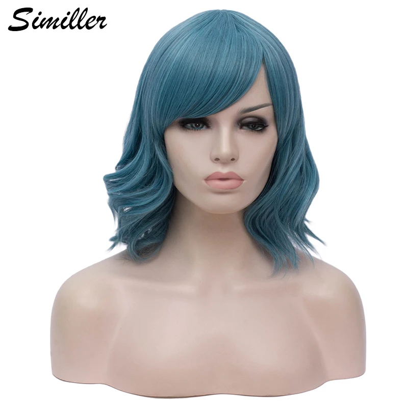 

Similler High Temperature Fiber Short Synthetic Wig for Women Cosplay Hair with Bangs Red Green Blue Pink Solid Color