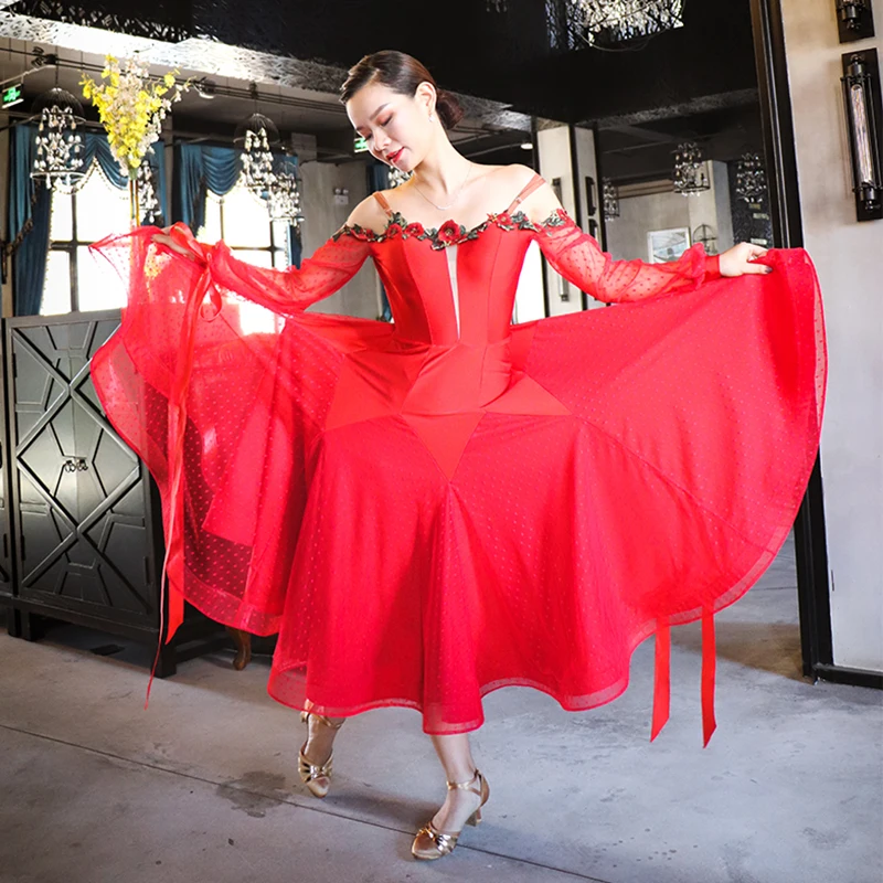 

Новинка 2023, платье для соревнований по бальному танцу, женские костюмы для выступлений, стандартные современные костюмы, одежда для тренировок с большим свободным подолом