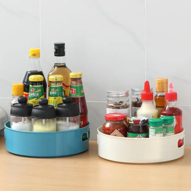 

360 Rotating Tray Kitchen Storage Containers for Spice Jar Snack Food Tray Bathroom Storage Box Non Slip Cosmetics Organizer