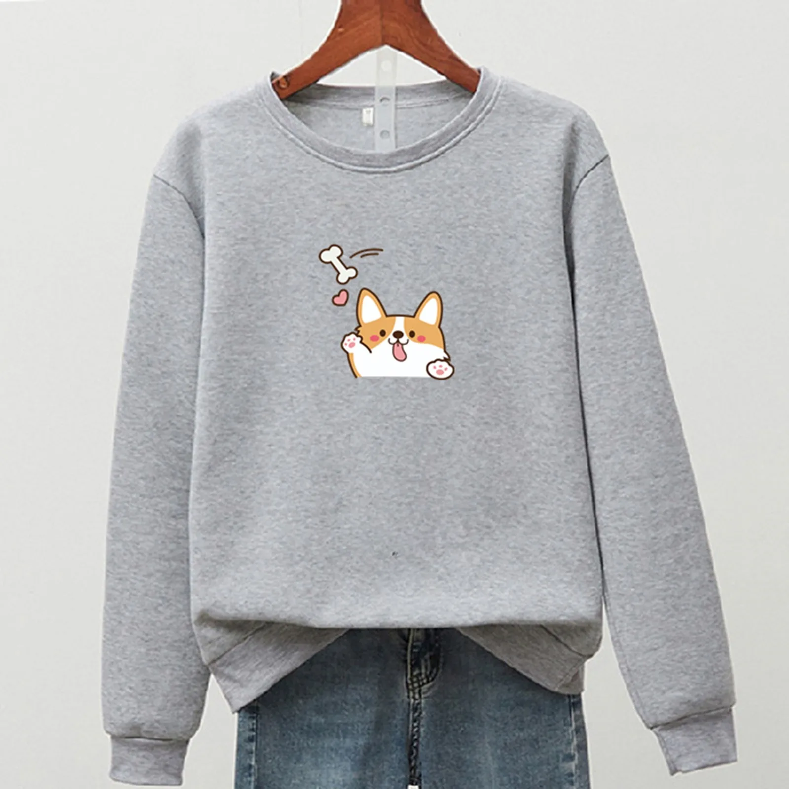 61# Harajuku Kawaii Animal Print T-shirts Women's Casual Long Sleeve Print Pullover Sweatshirt Tops Streetwear Loose Tee Tops