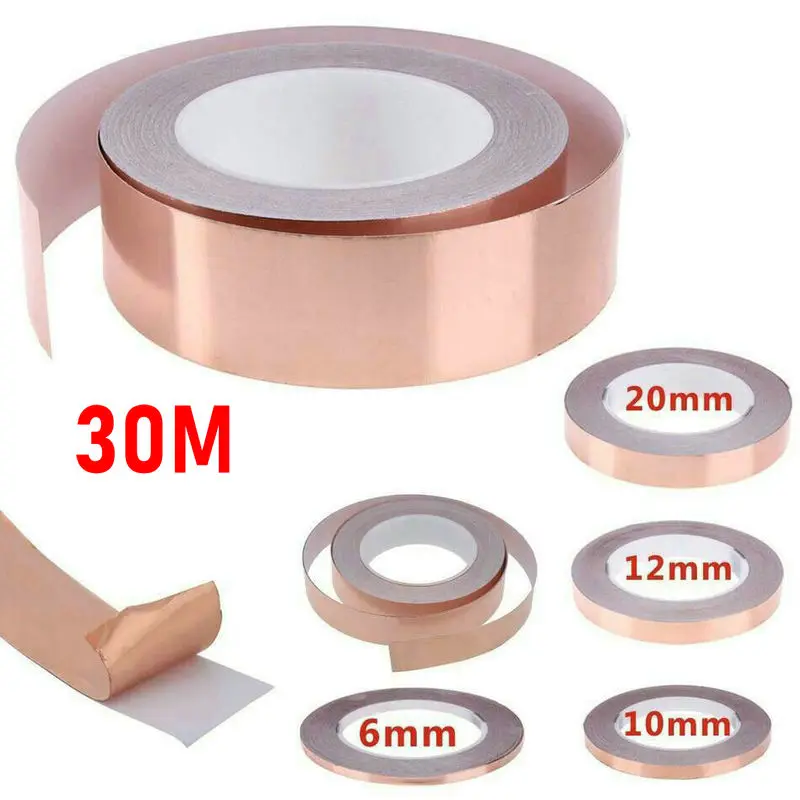 30m klebstoff leitfähigen kupfer slug folie band abweisend gitarre pickup klebeband anti statische einseitige super reparatur riss free global sh