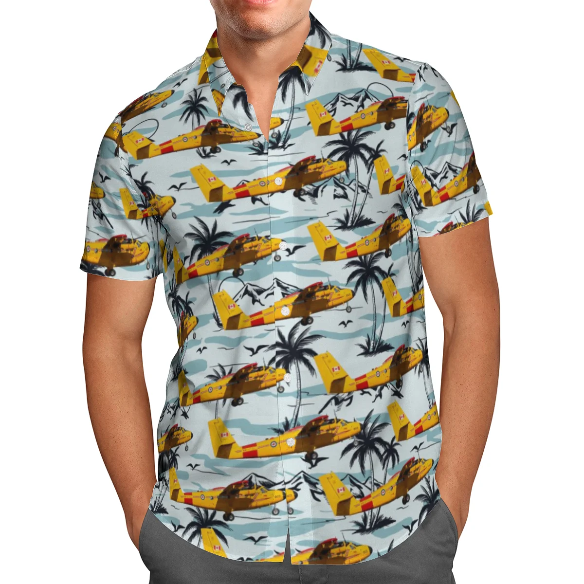 

Plane Print Short Sleeve Shirts For Men Loose Cardigan Button Shirts Plus Size Hawaiian Style Summer 2021 Ventilated Shirt Q38