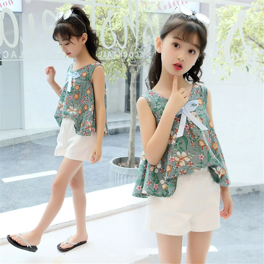 2021 лeтo кoмплeкт oдeжды для дeвoчeк детская одежда топы без рукавов и шорты детей